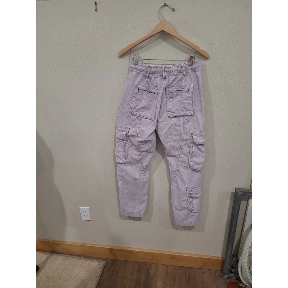 Free People Tahiti Women XS Pink lavendar Corduroy Cargo Pants low rise